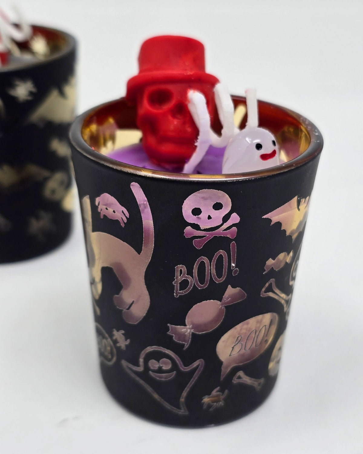 Artisan One Moon Flame Ghouls Night Out Halloween Pumpkin Shot Glass Candle Set