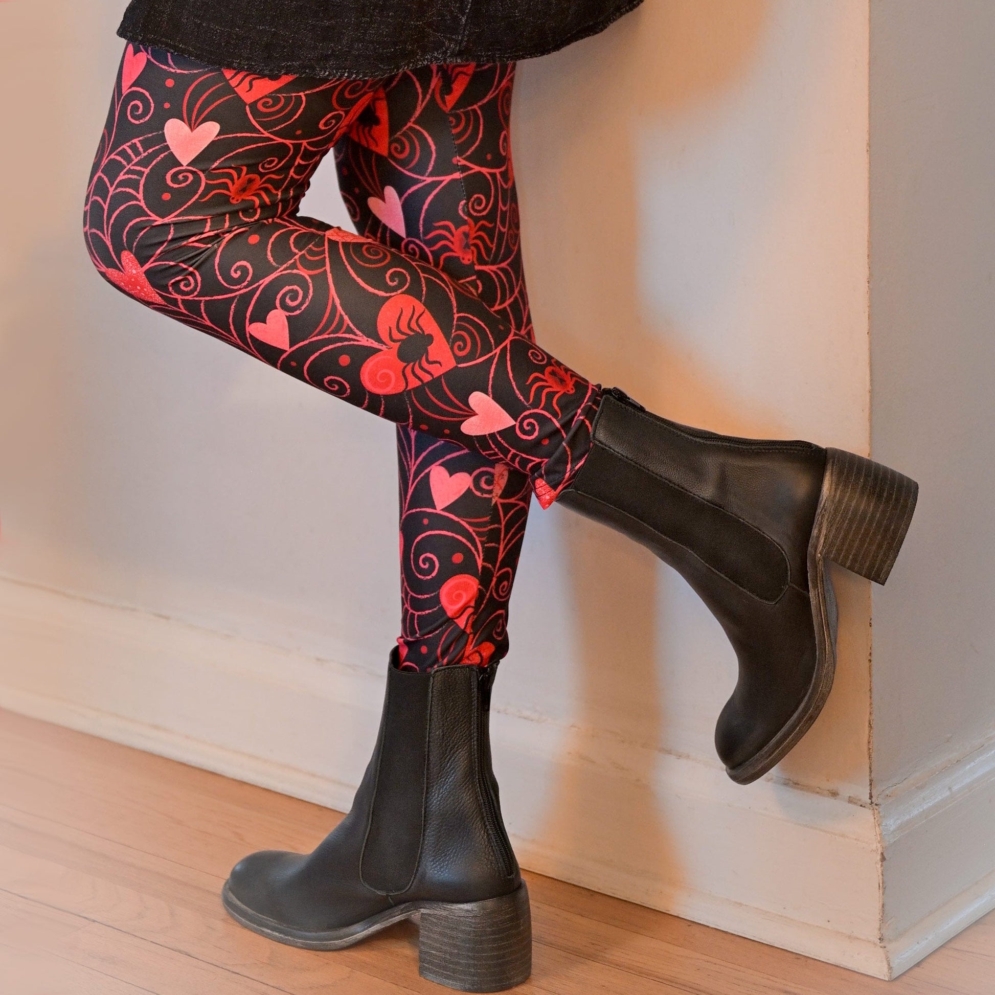 Web of Love Valentine Spooky Spider Web Johanna Parker Exclusive Leggings -  - Leggings