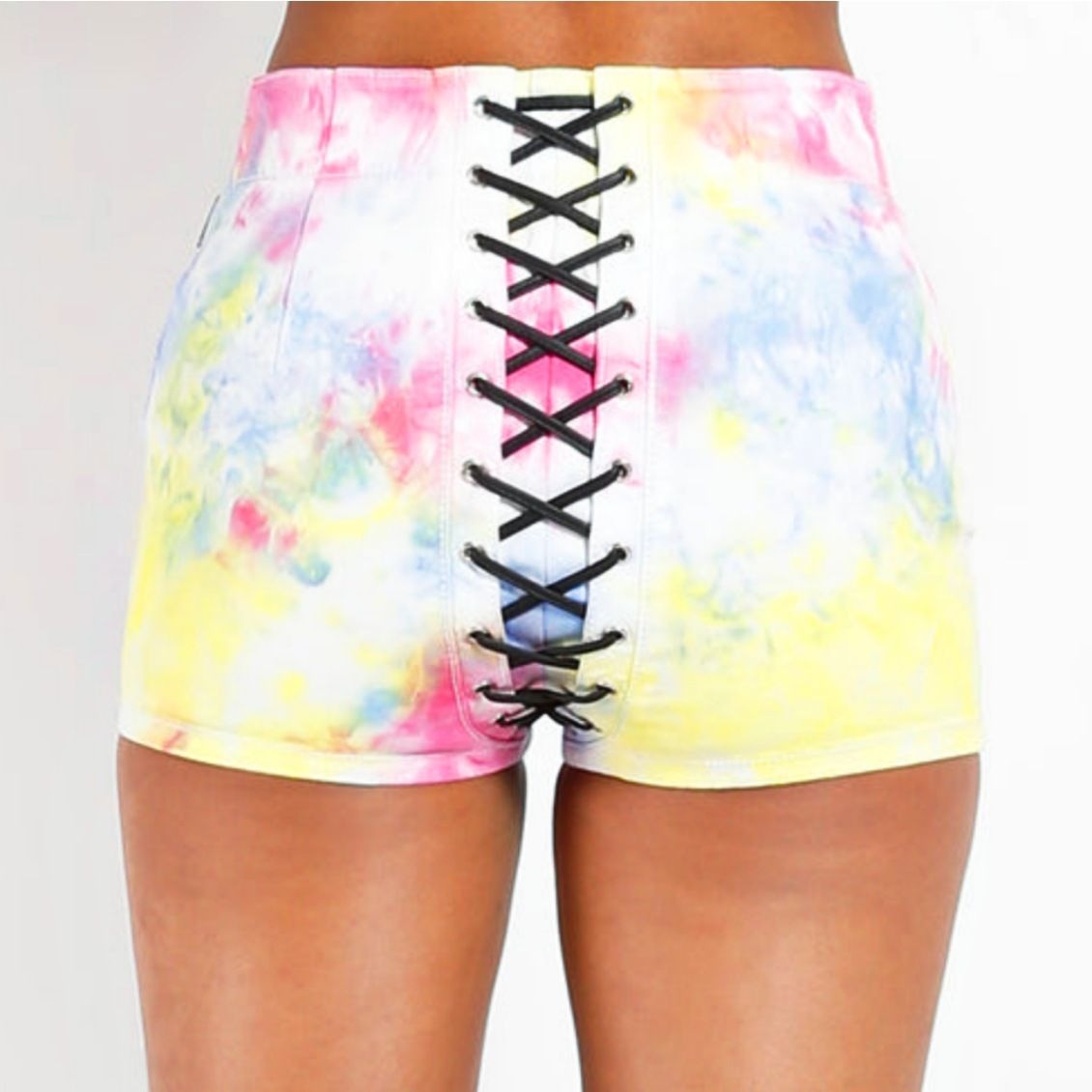 High-Waisted Tie-Dye Booty Shorts Lace-Up Corset - Tripp NYC - Jean Shorts