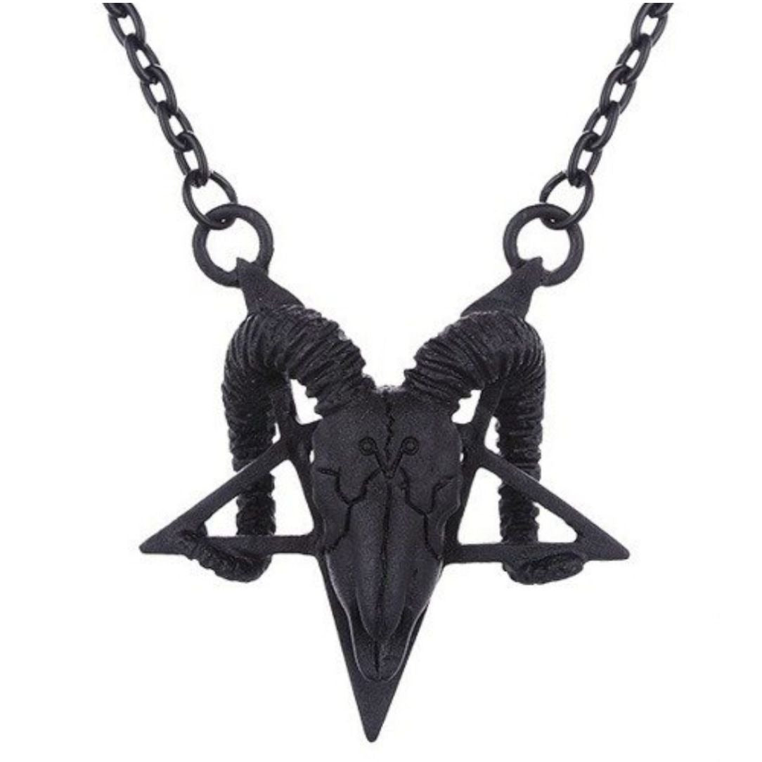 Black Ram Skull Pentagram Necklace Adjustable Chain Pagan Occult Witchcraft Amulet - Restyle - Jewelry