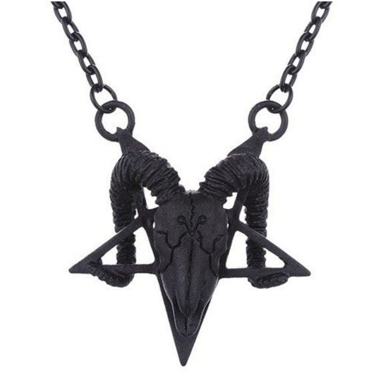 Black Ram Skull Pentagram Necklace Adjustable Chain Pagan Occult Witchcraft Amulet - Restyle - Jewelry