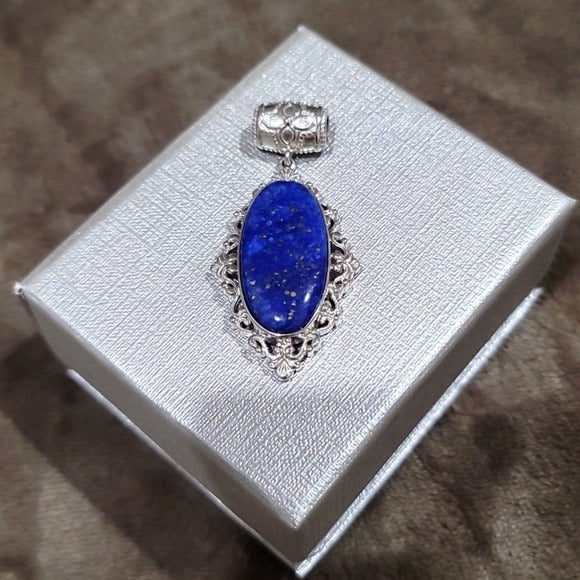 Lapis Lazuli Fancy Pendant | in Platinum W/ Magnet Detail Blue Silver 23. Ctw - A Gothic Universe - Necklaces