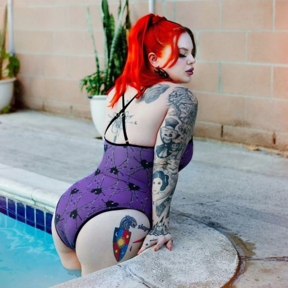 PURPLE SPIDER HEARTS ONE PIECE SWIMSUIT - Too Fast - Swim