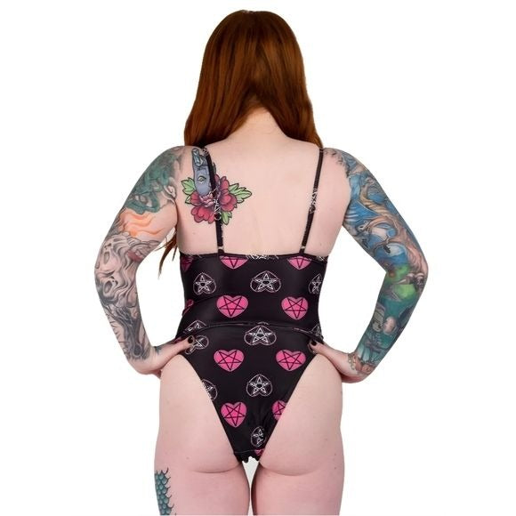 GOTH HEARTS EYELET ONE PIECE SWIMSUIT - Too Fast - Swim