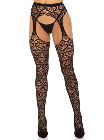 Amore Heart Net Suspender Pantyhose -  - Hosiery