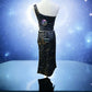 Starry Night Midi Skirt Set One Shoulder Bustier Cinching Side Zips -  - Skirt Set