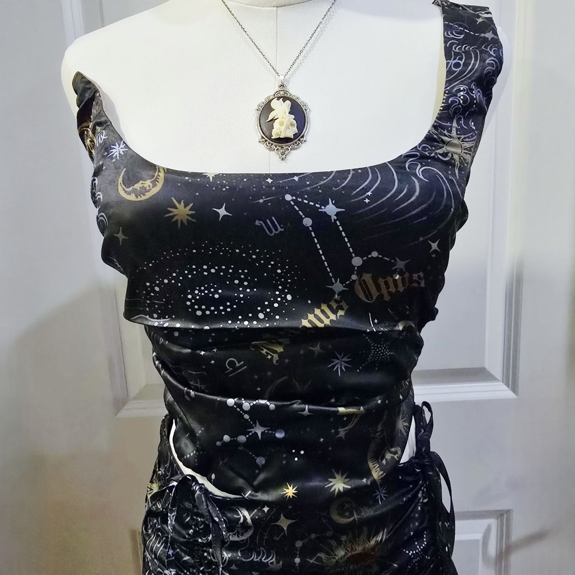 Starry Night Midi Skirt Set One Shoulder Bustier Cinching Side Zips -  - Skirt Set