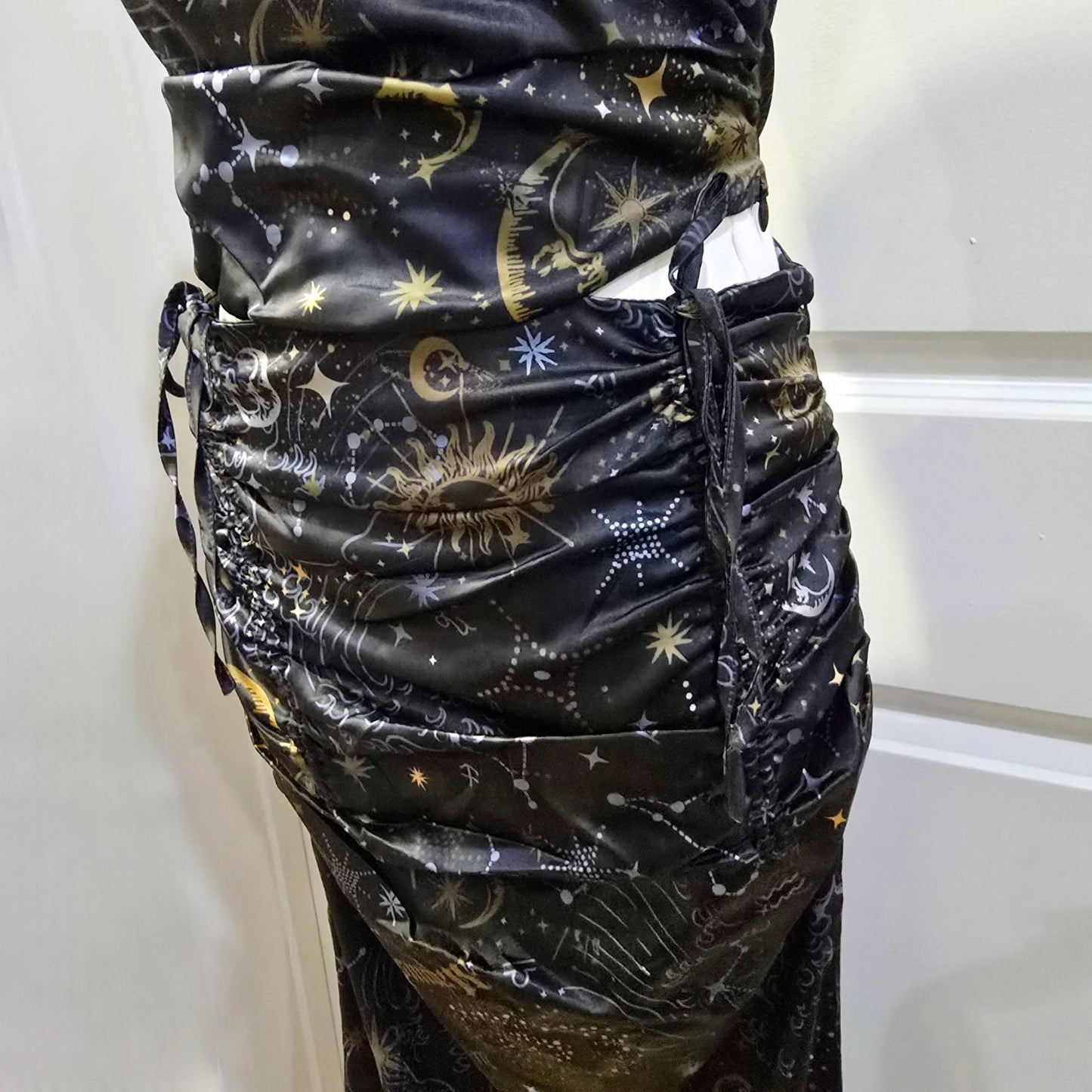 Starry Night Midi Skirt Set One Shoulder Bustier Cinching Side Zips -  - Skirt Set