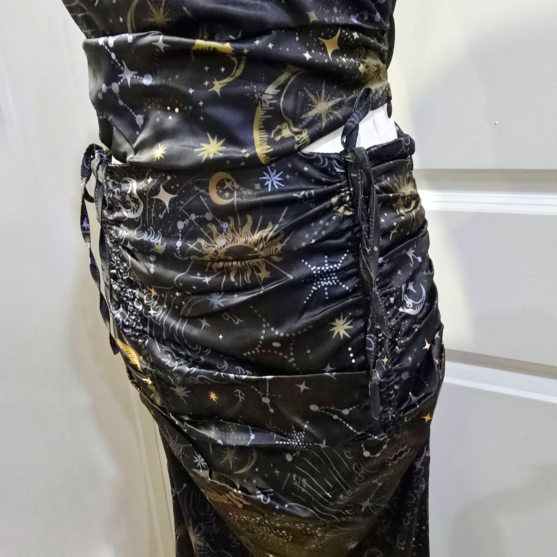 Starry Night Midi Skirt Set One Shoulder Bustier Cinching Side Zips -  - Skirt Set
