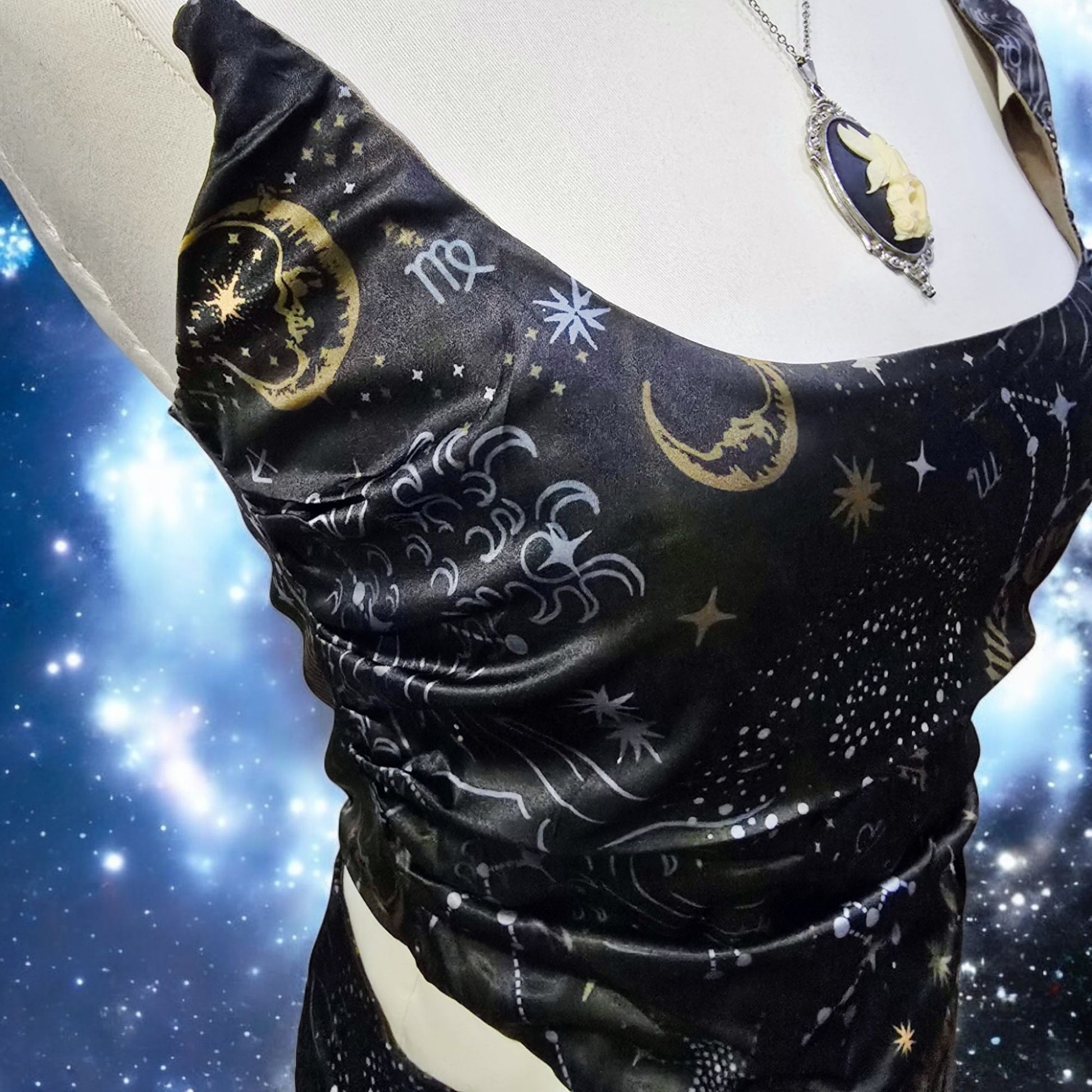 Starry Night Midi Skirt Set One Shoulder Bustier Cinching Side Zips -  - Skirt Set