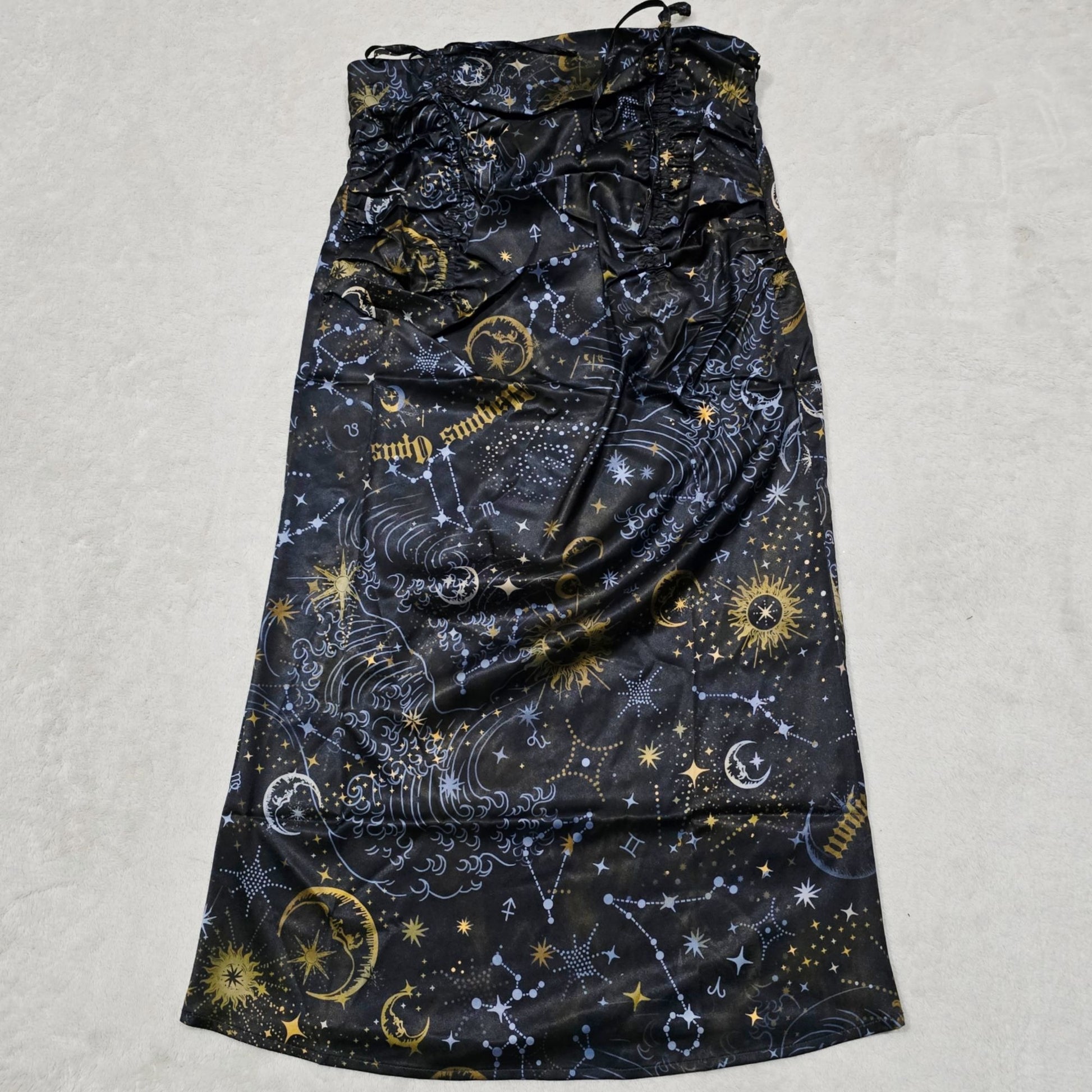 Starry Night Midi Skirt Set One Shoulder Bustier Cinching Side Zips -  - Skirt Set