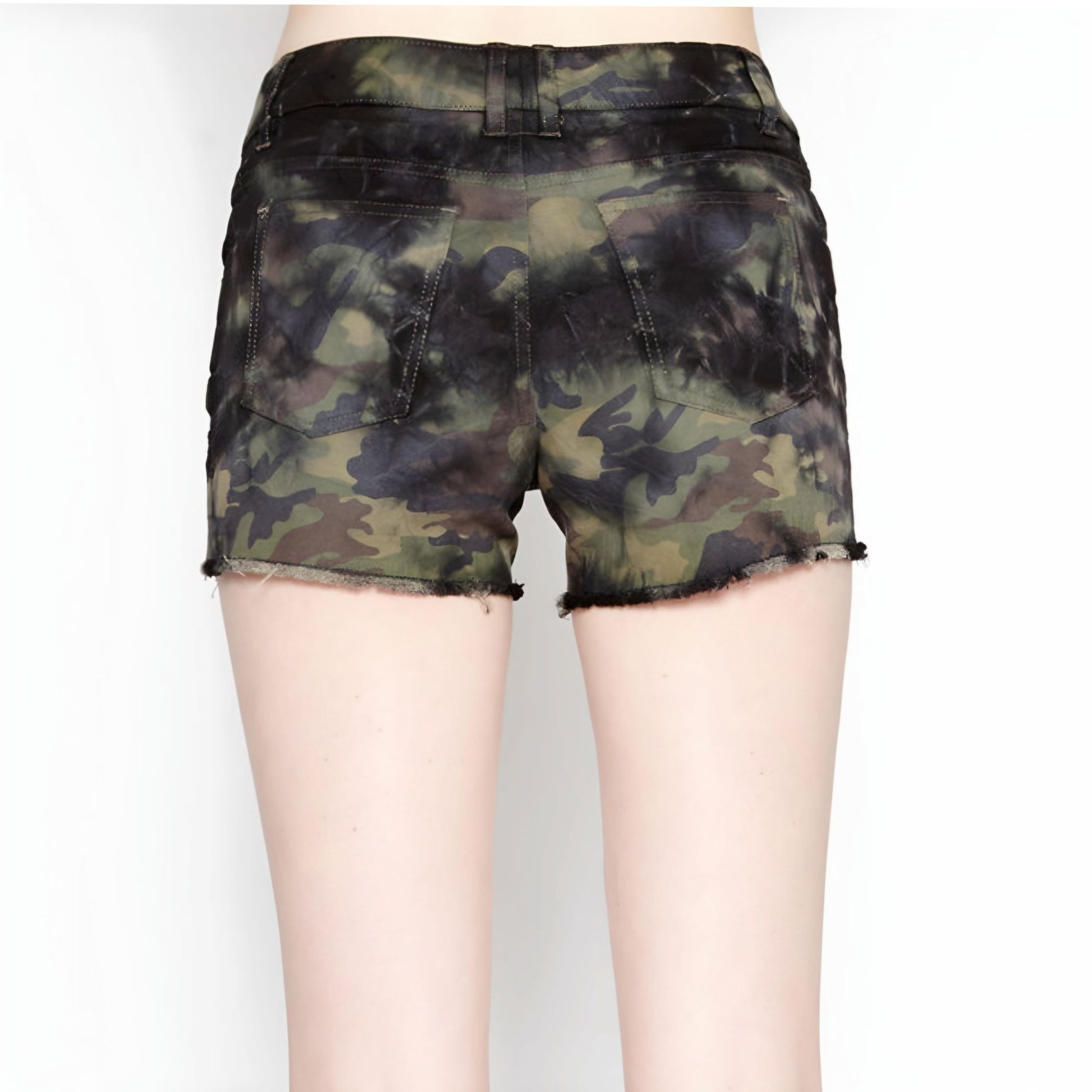 Women's Tuff Shorts Black Tie-Dye With Camo Print -  - Shorts