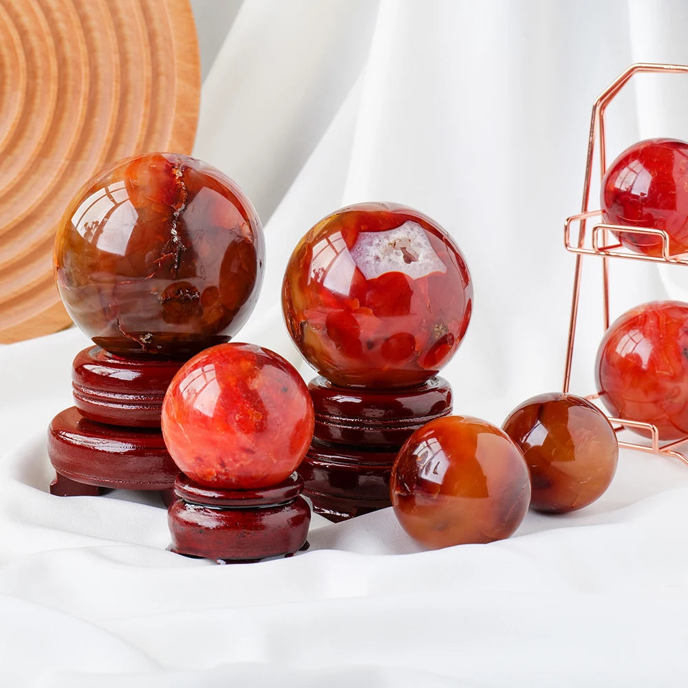 Natural Red Agate Carnelian Crystal Sphere – Decorative Healing Stone for Reiki & Home Décor