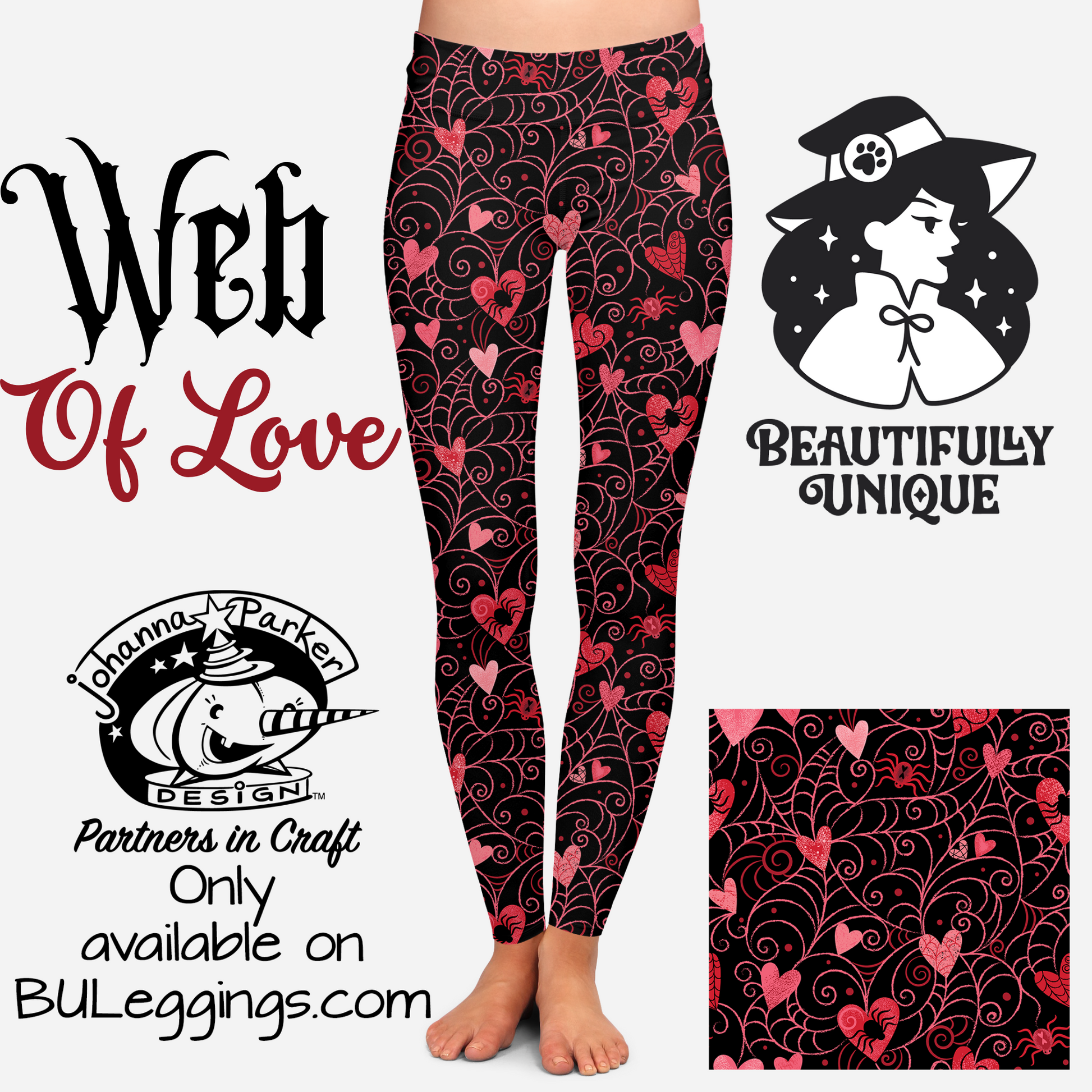 Web of Love Valentine Spooky Spider Web Johanna Parker Exclusive Leggings -  - Leggings