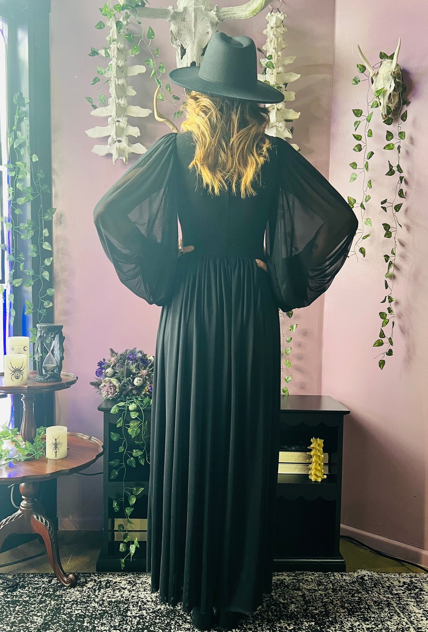 Minerva - Hauntingly Dramatic Mesh Maxi Dress with Built In Shorts  - READY TO SHIP -  - 
