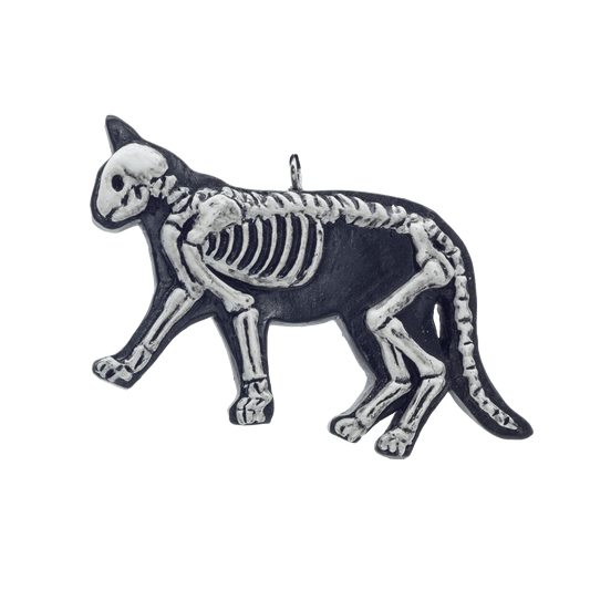 Cat Bones Flatback Ornament - Skeleton Cat Halloween Decoration - Gothic Pet Memorial