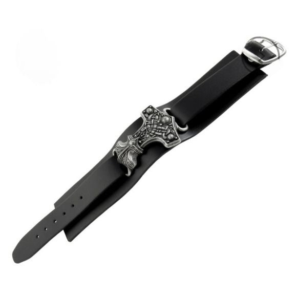 Thunderhammer Bracelet | Black Leather Vikings - Alchemy Metal-Wear - Bracelets