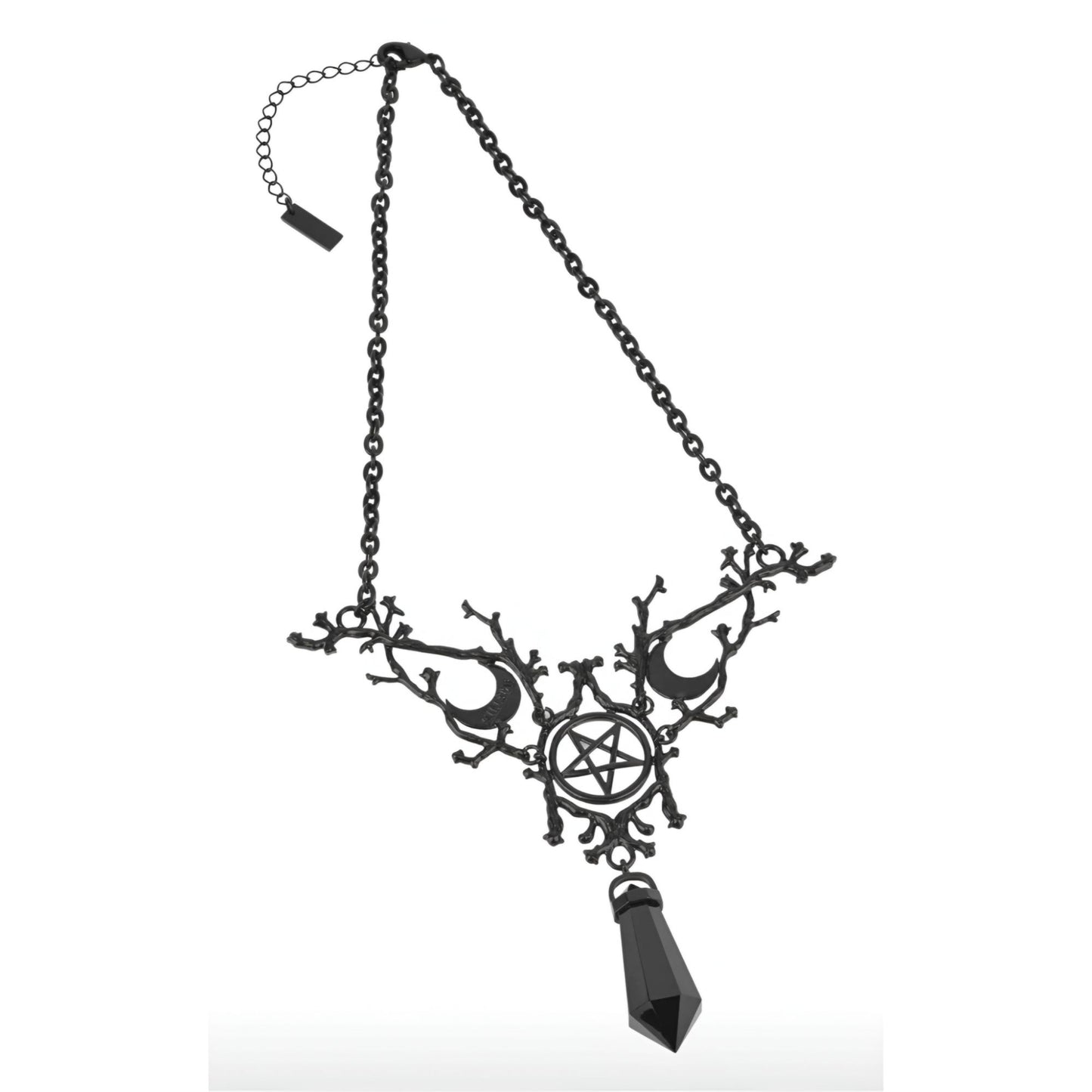 Forrest Spirit Necklace Black Pentagram Pendant, Hanging Crystal Charm