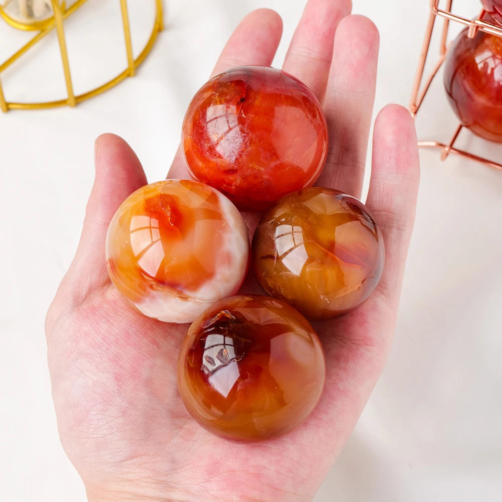 Natural Red Agate Carnelian Crystal Sphere – Decorative Healing Stone for Reiki & Home Décor