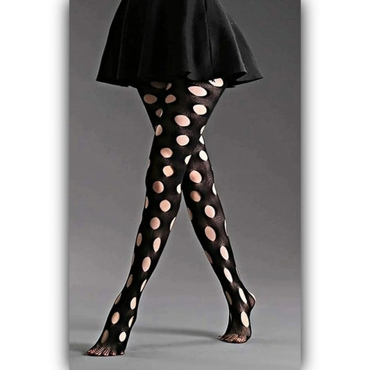 Connect The Dots Stockings | Black Polka Dot Pattern Stretchy Comfy Tights - A Gothic Universe - Stockings