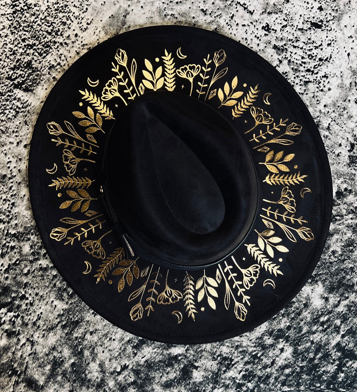 Vegan SUEDE Wide Brim Hat - XL Brim - Foiled Botanicals -  - 