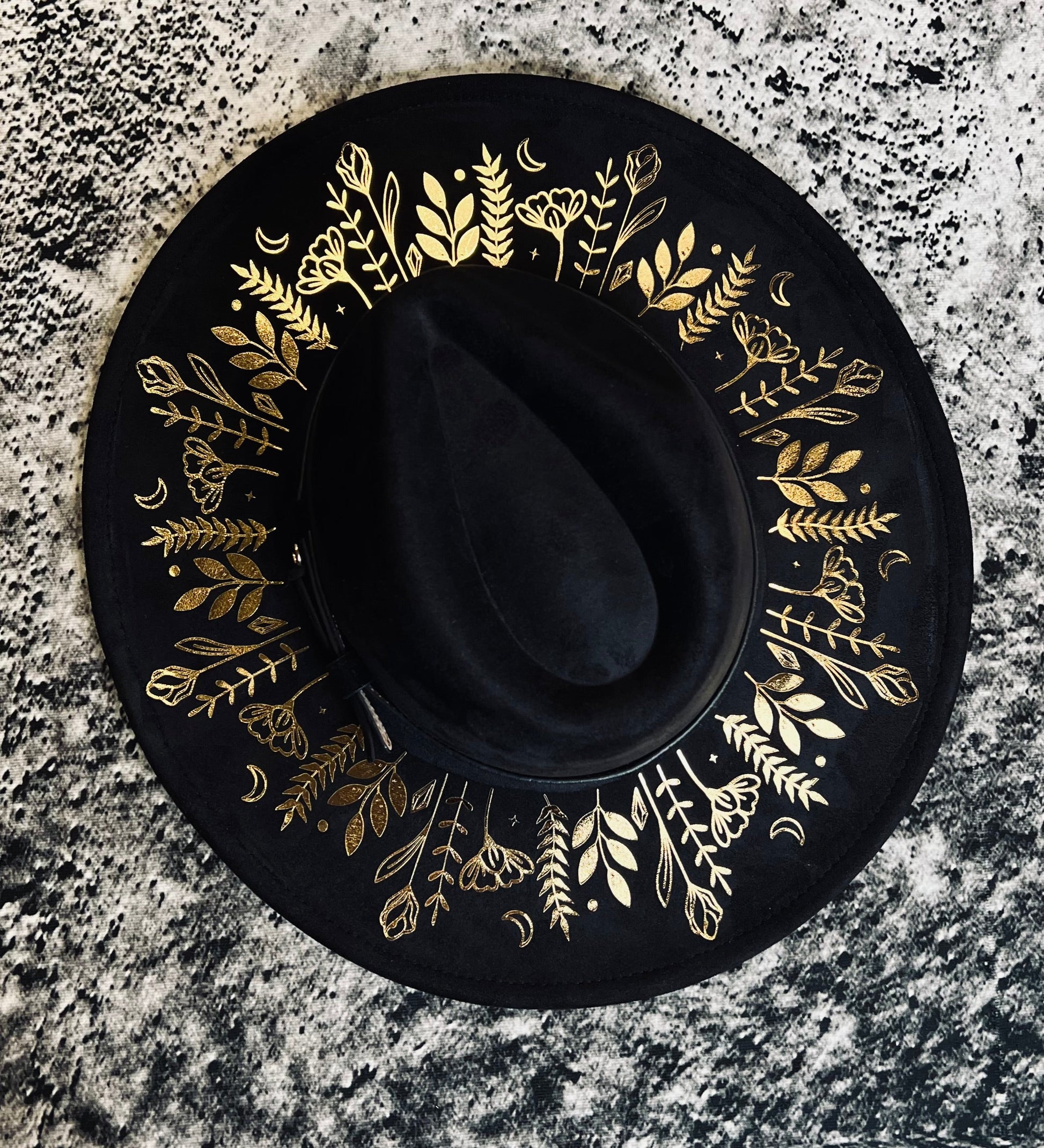 Vegan SUEDE Wide Brim Hat - XL Brim - Foiled Botanicals -  - 