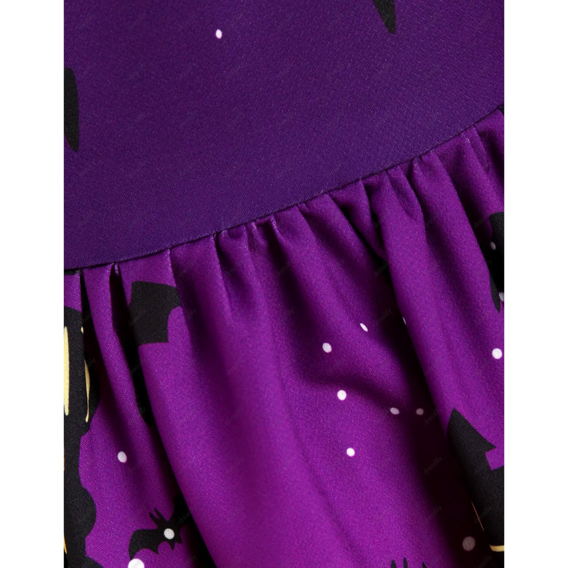 Long Sheer Sleeve Pumpkin Bat Print Lace Insert Dress - A Gothic Universe - Dresses