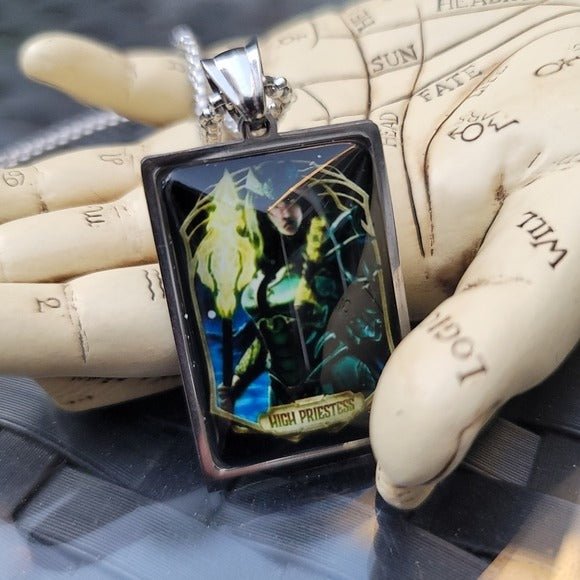 Tarot Card "High Priestess" | Fire Witch 23½" Stainless Steel Necklace - A Gothic Universe - Necklaces