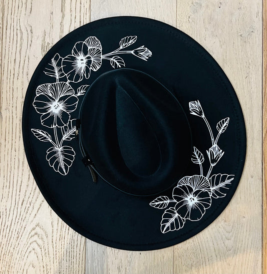 Vegan Felt Hat - XL Brim - Pansies -  - 