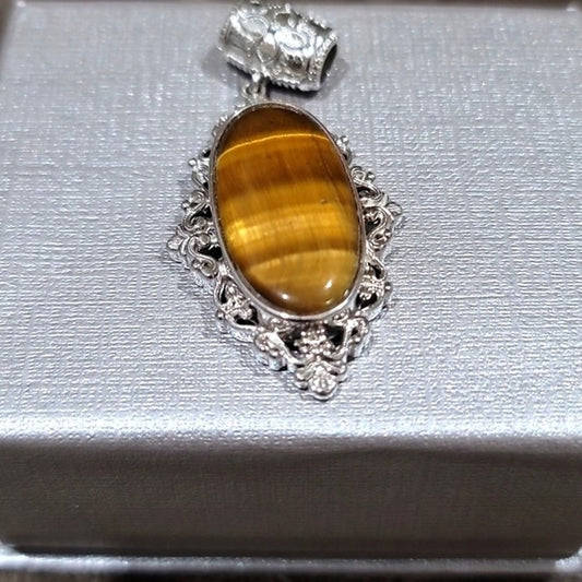 South African Tiger's Eye Fancy Pendant | in Platinum w/ Magnet 21.40 ctw - A Gothic Universe - Necklaces