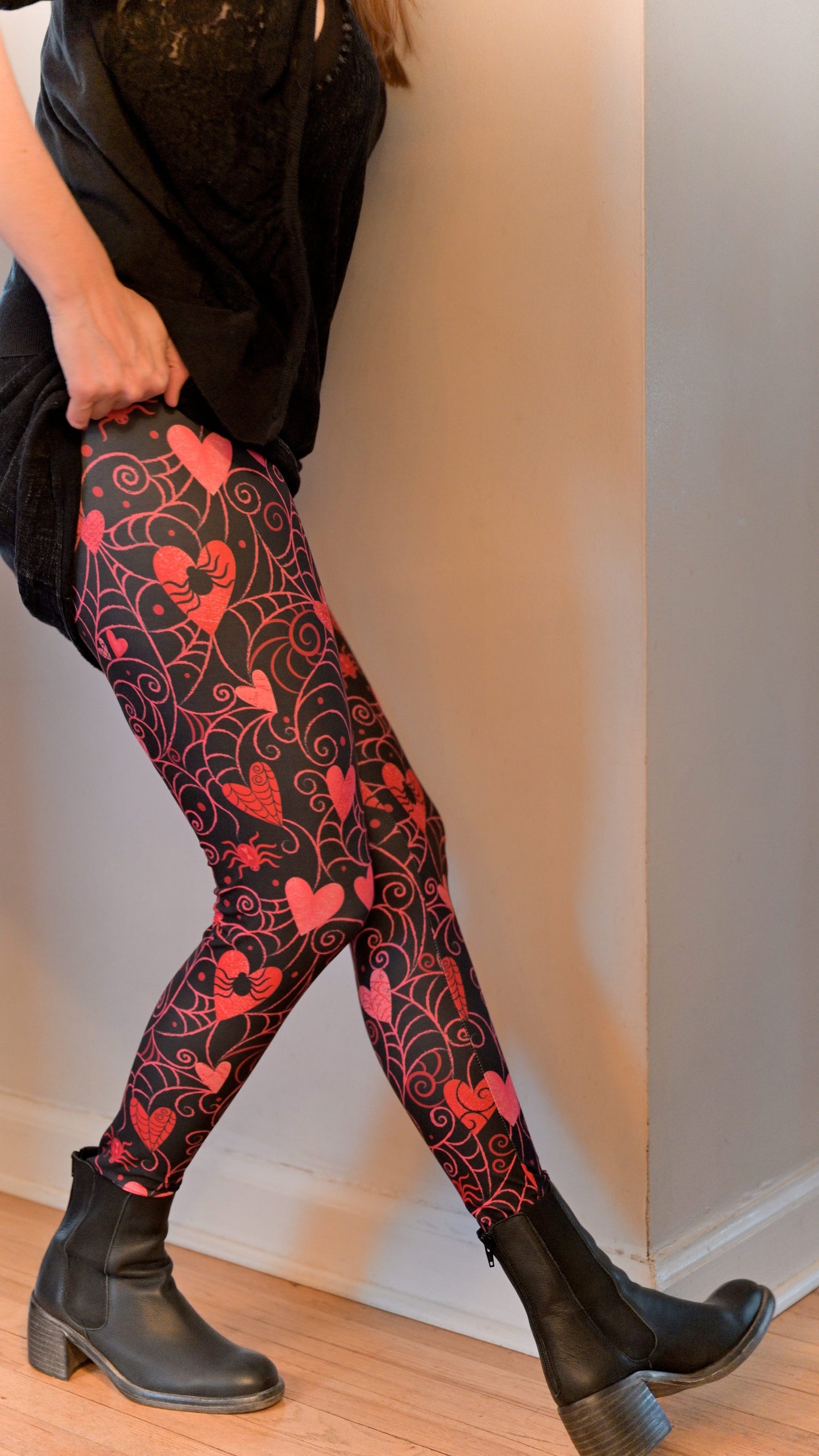 Web of Love Valentine Spooky Spider Web Johanna Parker Exclusive Leggings -  - Leggings