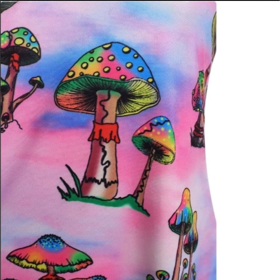 Mushroom Print O-Ring Strappy Tank Dress Solid Black Back M/6 - A Gothic Universe - Dresses