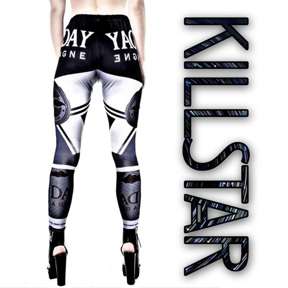 Form-Fitting Leggings | Monday Champagne | Gothic Black White Silver - Killstar - Leggings