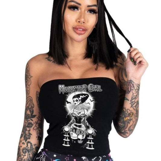 Monster Girl Strapless Lace-Up Corset Tee Top M