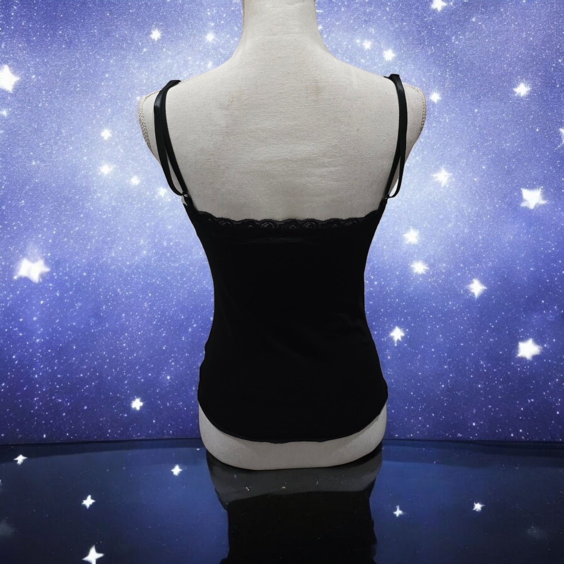 Black Lace Trim Camisole With A Mystical Goddess Graphic -  - Tops