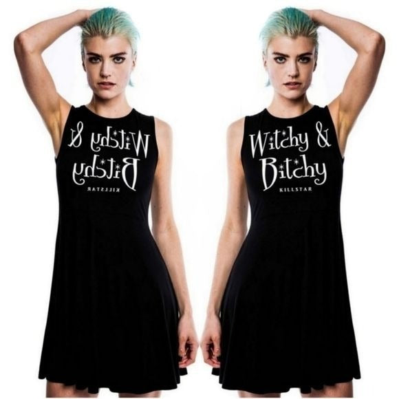 Skater Dress | Witchy & Bitchy | Button Back Black Skater Dress A Gothic Universe Skater Dress | Witchy & Bitchy | Button Back Black Skater Dress A Gothic Universe