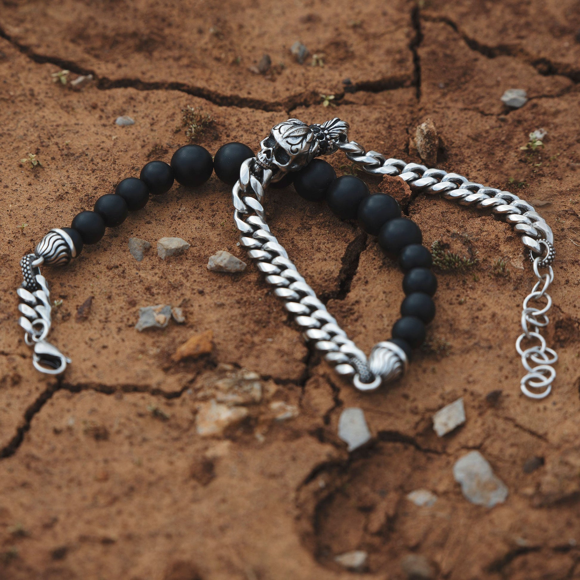 Skullistic Double Layer Obsidian Bracelet -  - Bracelets