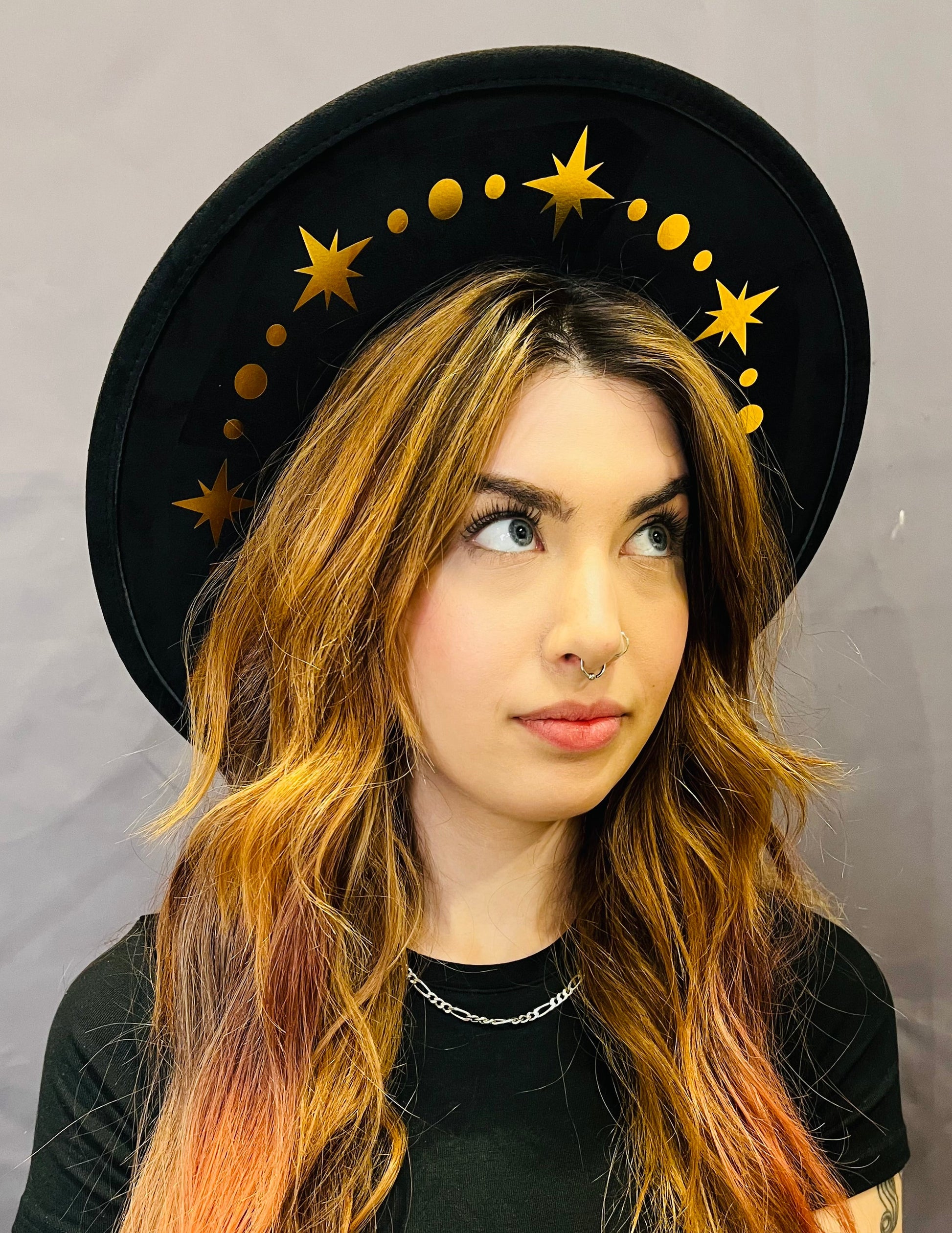 Vegan SUEDE Wide Brim Hat - XL Brim - Foiled Twinkle Crown -  - 