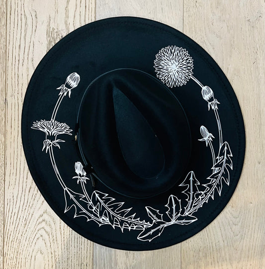 Vegan Felt Hat - XL Brim - Large Dandelions -  - 