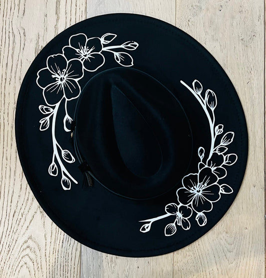 Vegan Felt Hat - XL Brim - Large Cherry Blossoms -  - 