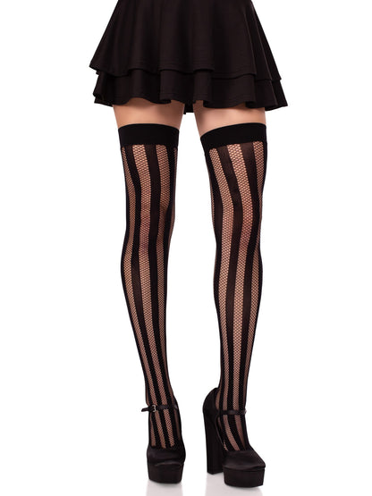 Krya Striped Net Thigh Highs -  - Fishnet Thigh Highs