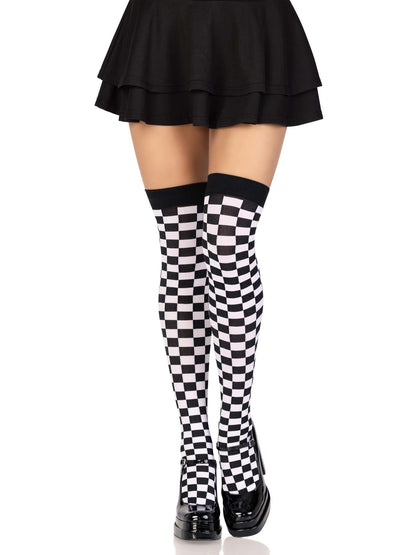 Poppy Checkerboard Thigh High Stockings -  - Thigh Highs