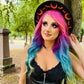 Vegan Felt Wide Brim Hat - "Orange Bat Moon" -  - 