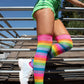 Leigh Rainbow Thigh High Stockings - Neon Striped Stockings - Colorful Hosiery -  - Thigh High Stockings