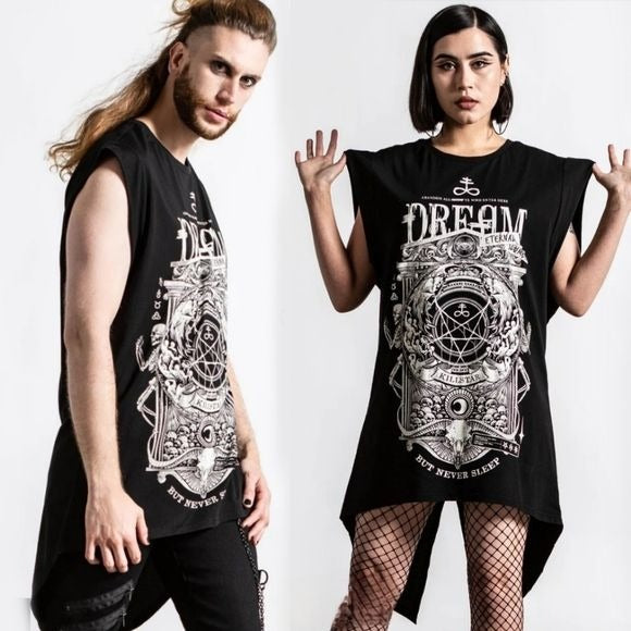 Insomnia Longline Vest Tunic | Black Soft Cotton Unisex - Killstar - Tops