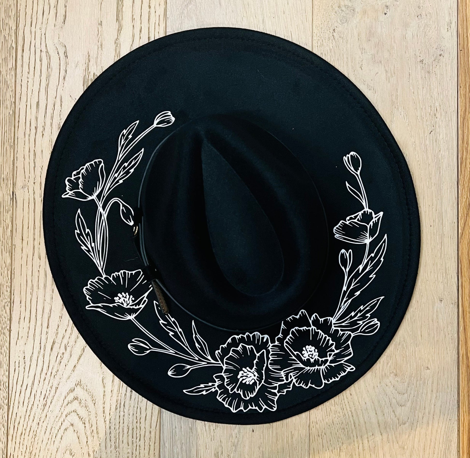 Vegan Felt Hat - XL Brim - Large Poppies -  - 