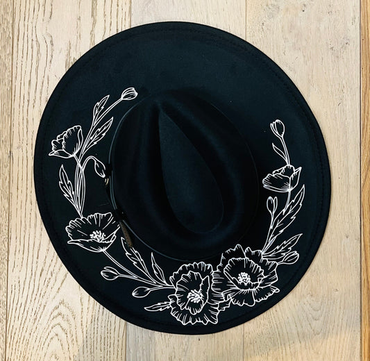 Vegan Felt Hat - XL Brim - Large Poppies -  - 