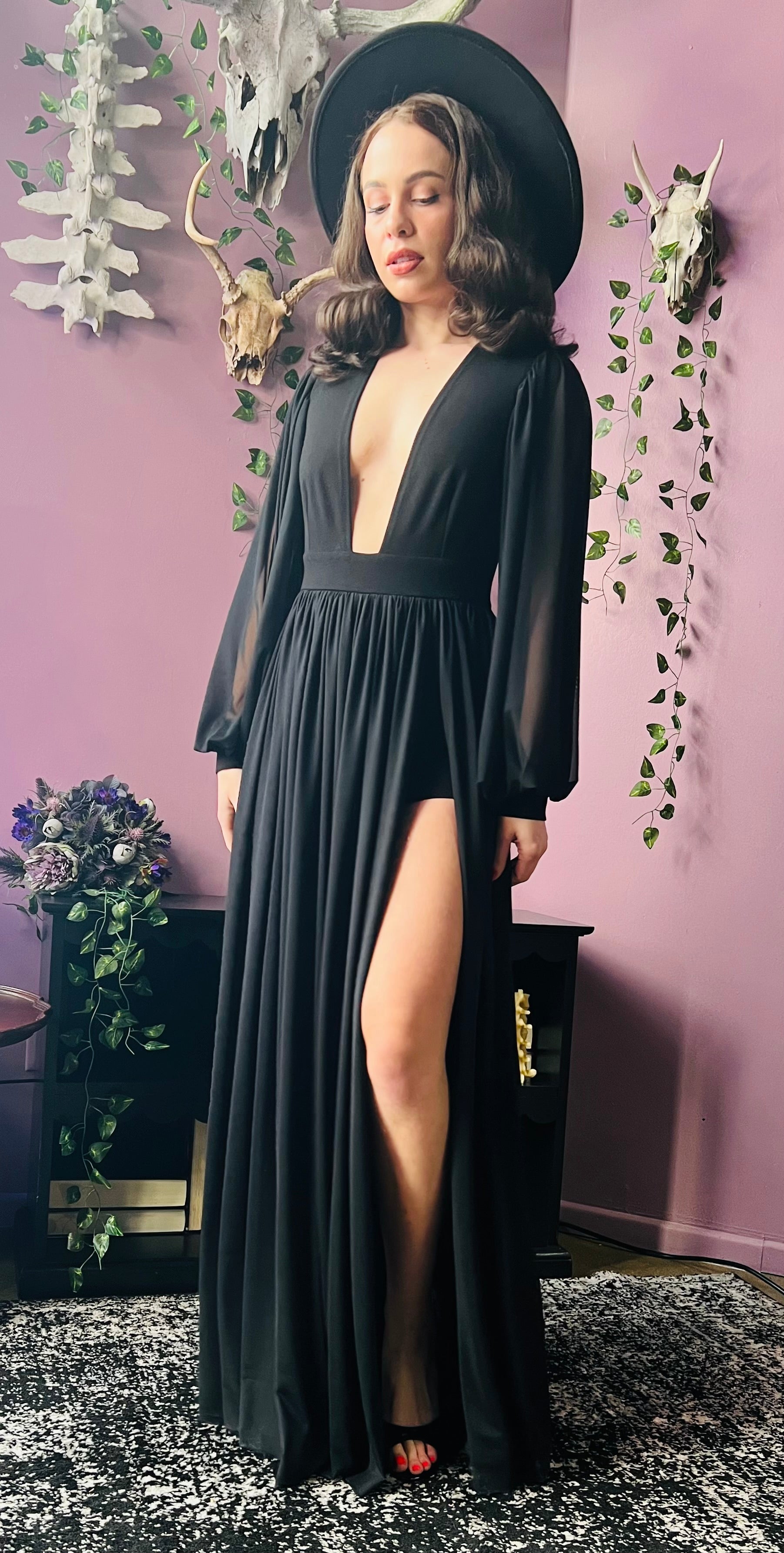 Minerva - Hauntingly Dramatic Mesh Maxi Dress with Built In Shorts  - READY TO SHIP -  - 
