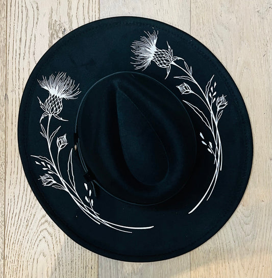 Vegan Felt Hat - XL Brim - Large Thistles -  - 
