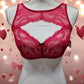 Red Lace Bralette Cut-out Front Floral Pattern Black Center Bow -  - Bras